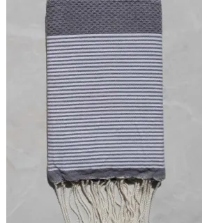 FOUTA NID D'ABEILLE gris rayée blanc
