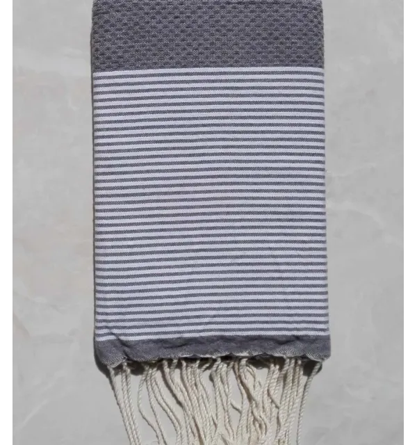 FOUTA NID D'ABEILLE gris rayée blanc 