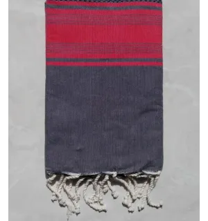 Fouta nid d'abeille gris et rouge avec rayures 