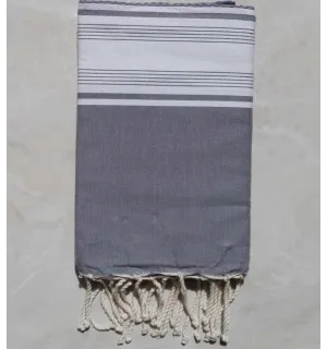 Fouta nid d'abeille gris et blanc avec rayures 