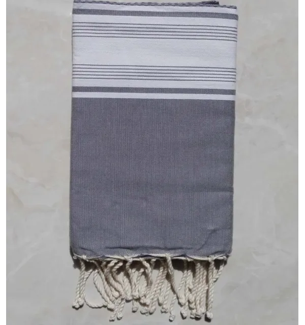 Fouta nid d'abeille gris et blanc avec rayures 