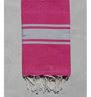 Fouta Plate rose bande gris clair