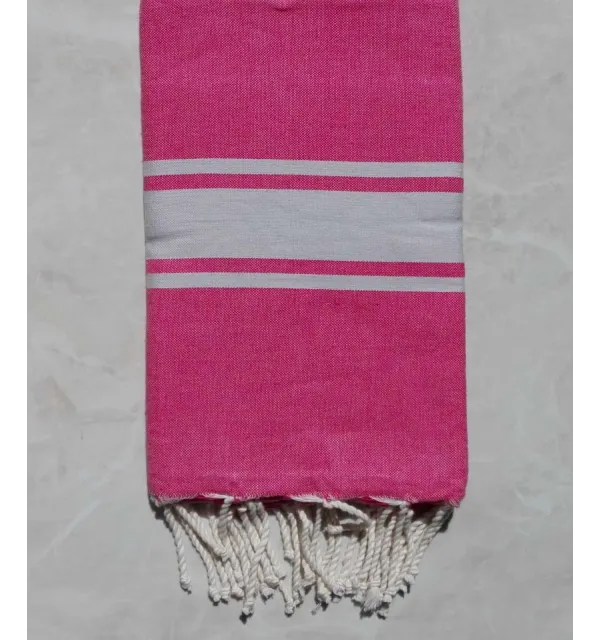 Fouta Plate rose bande gris clair 