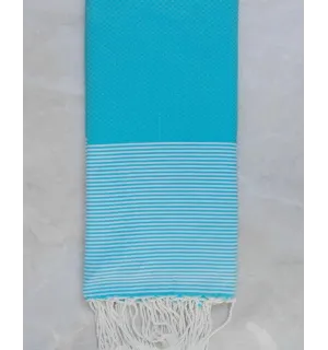 Jeté bleu turquoise rayée blanc 