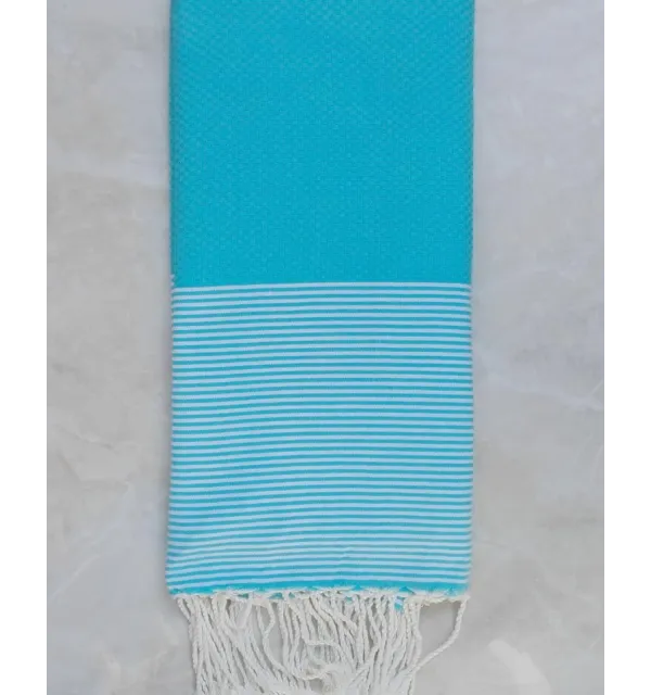 Jeté bleu turquoise rayée blanc 