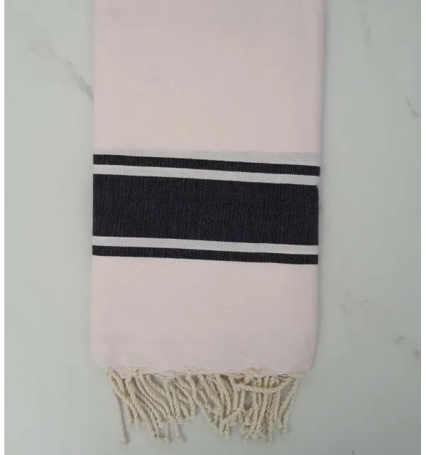 Fouta plate rose clair rayée gris anthracite 
