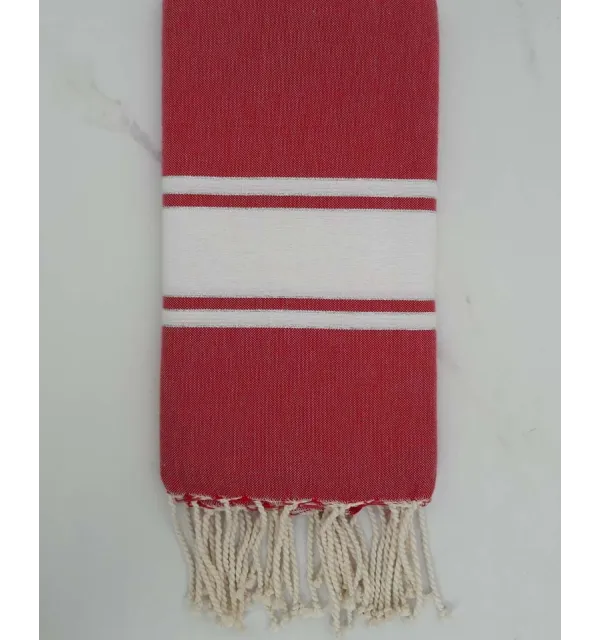 Fouta lurex rouge carmin bande blanche 