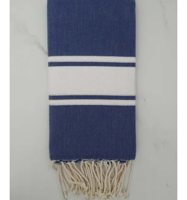 Fouta lurex bleu jean bande blanche 