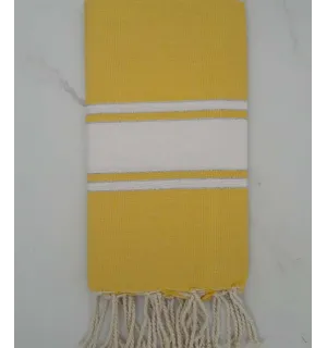 Fouta lurex jaune bande blanche 
