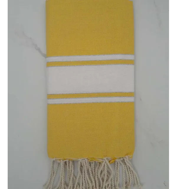 Fouta lurex jaune bande blanche 