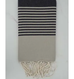 Fouta arthur beige rayée gris anthracite 