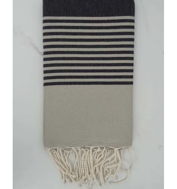 Fouta arthur beige rayée gris anthracite 