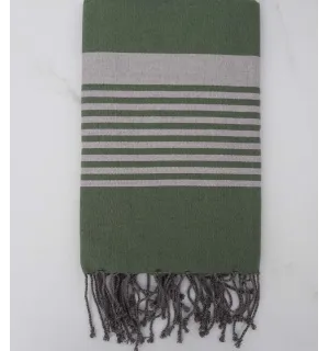 Fouta arthur vert véronèse rayée sépia 