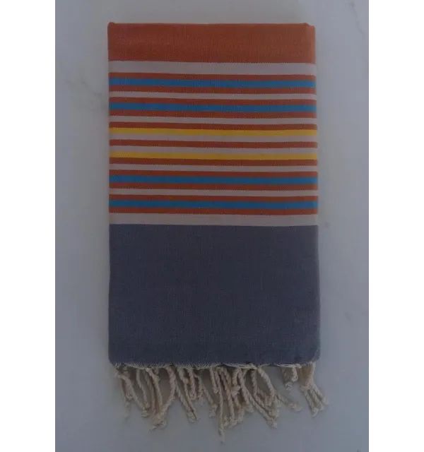 Fouta Plate aubrun et gris avec rayures 