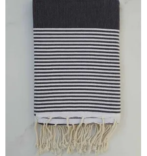 Fouta Plate gris foncé rayée blanc