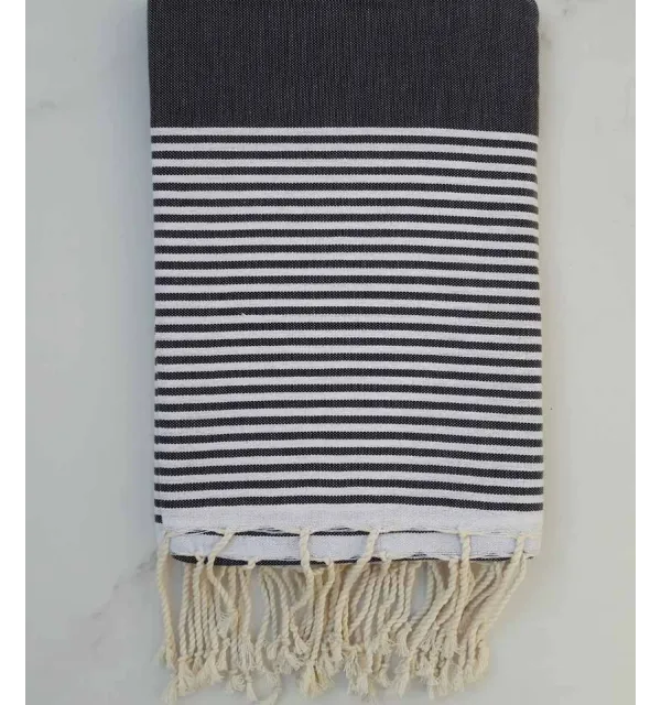 Fouta Plate gris foncé rayée blanc 