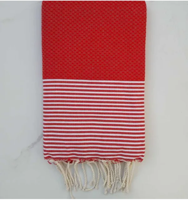 Fouta nid d'abeille rouge coquelicot 
