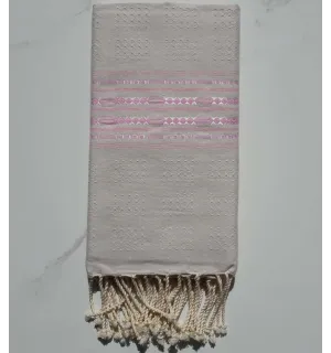 Fouta thalasso écru et rose pale
