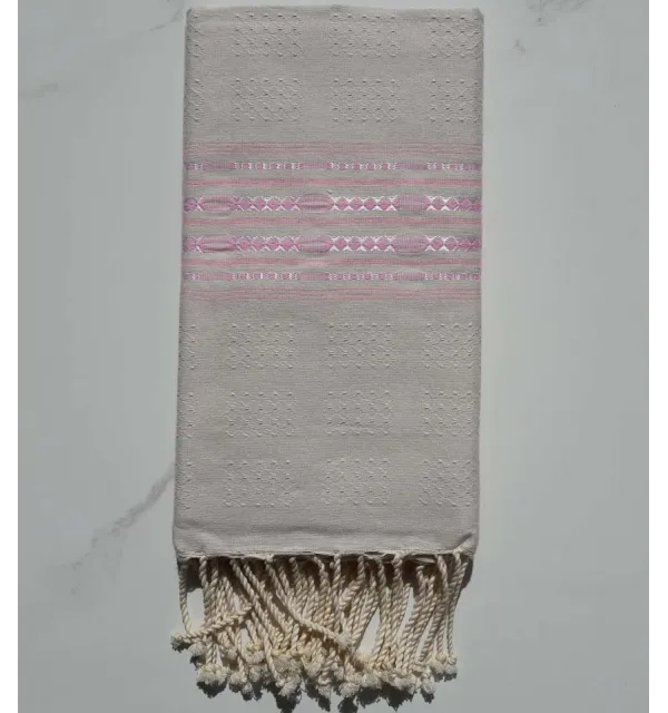 Fouta thalasso écru et rose pale 