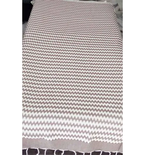 Fouta zigzag blanc crème et marron 