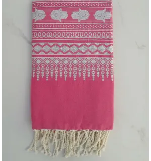 Fouta khomsa rose framboise 