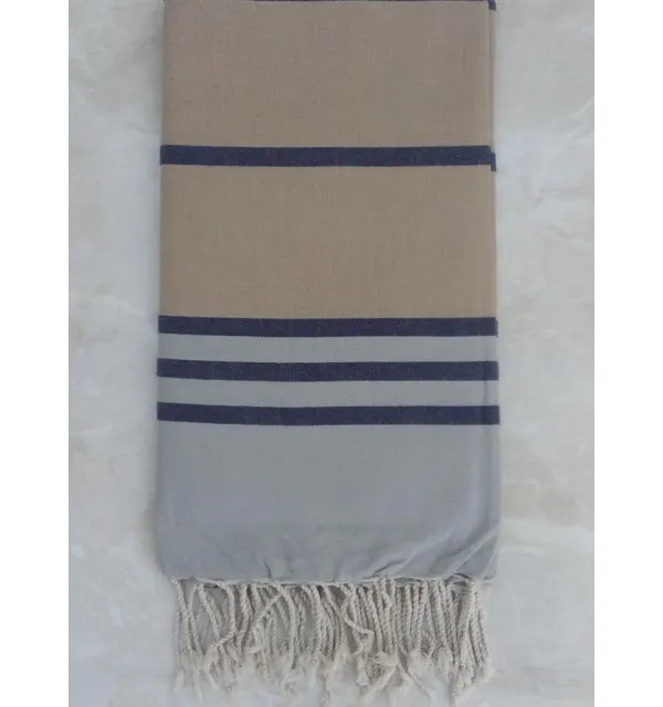 Jeté gris bleu et beige 