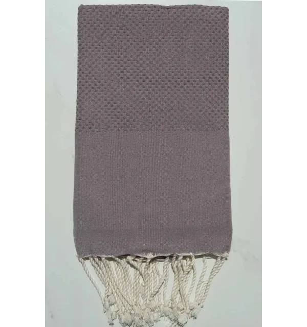 Fouta nid d'abeille unie taupe violet 