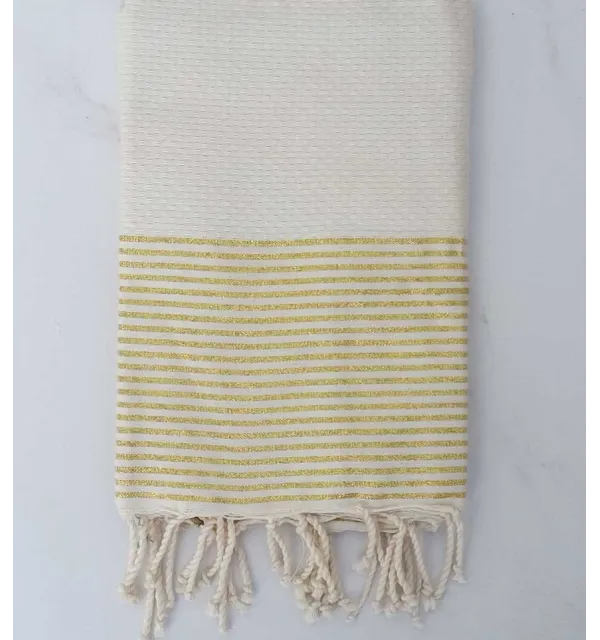 Fouta Lurex nid d'abeille blanc cassé 