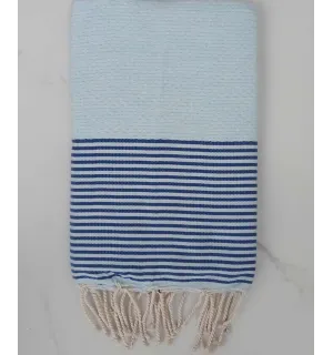 Fouta nid d'abeille bleu clair rayée bleu