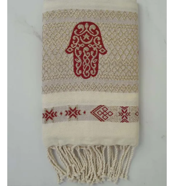 Fouta khomsa rouge foncé 