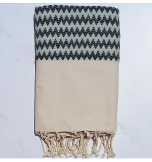 Fouta zigzag blanc crème et vert forêt 