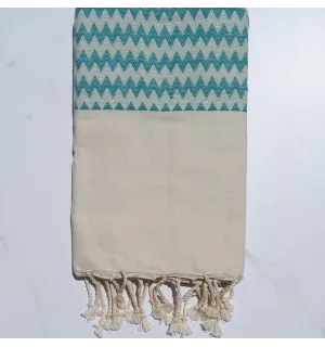 Fouta zigzag blanc crème et vert 
