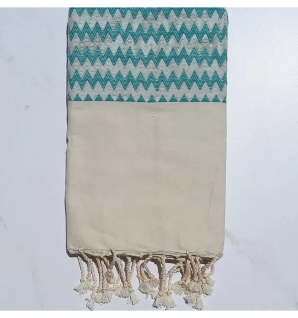 Fouta zigzag blanc crème et vert 