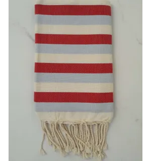 Fouta bleu rouge et blanc crème