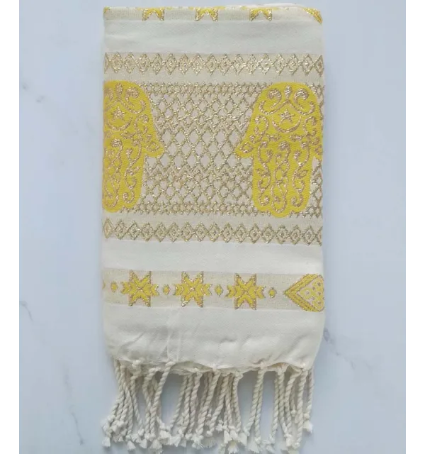 khomsa jaune au fil lurex doré 