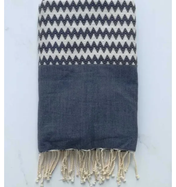 Fouta zigzag bleu denim foncé 