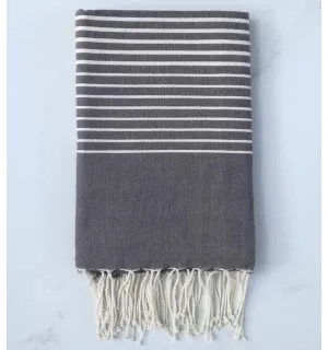 Fouta Plate Gris foncé avec rayures