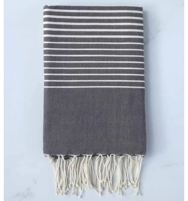 Fouta Plate Gris foncé avec rayures 