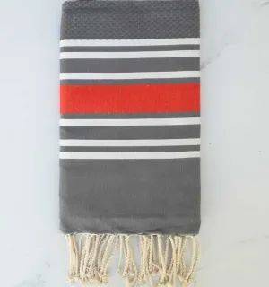 Fouta nid d'abeille gris et orange 