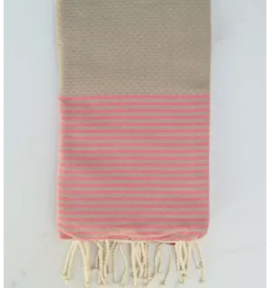 Fouta écru rayée rose