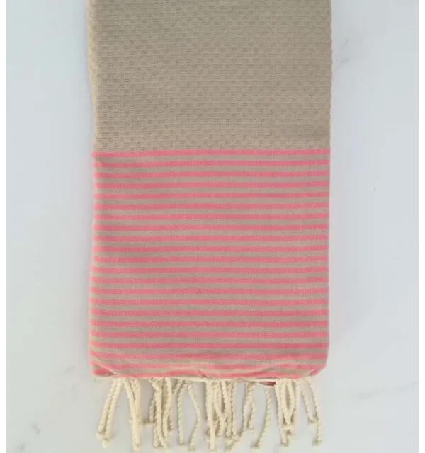 Fouta écru rayée rose 