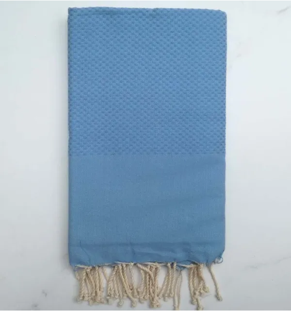 FOUTA Nid d'abeille unie bleu maya 