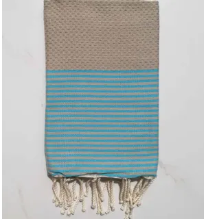 Fouta écru rayée bleu azur
