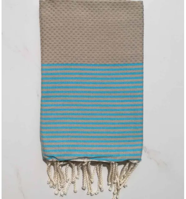 Fouta écru rayée bleu azur 