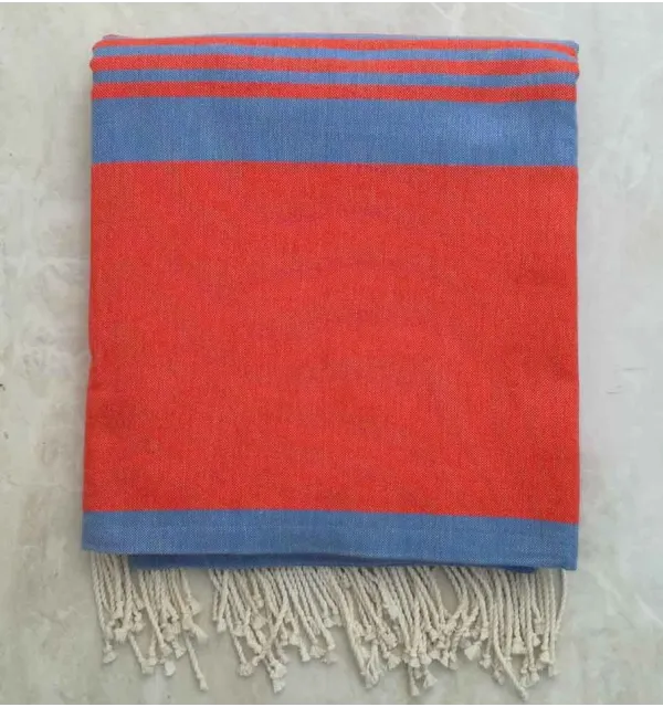 Jeté orange rayée bleu 
