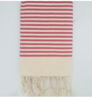 FOUTA nid d'abeille rayée 1 cm rayure rose foncé 