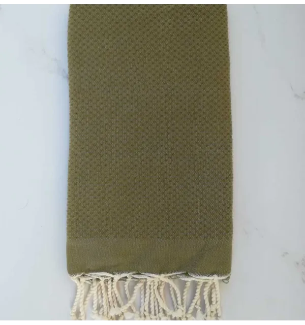 FOUTA Nid d'abeille unie vert kaki 