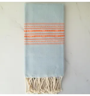 Fouta thalasso bleu clair avec motifs orange
