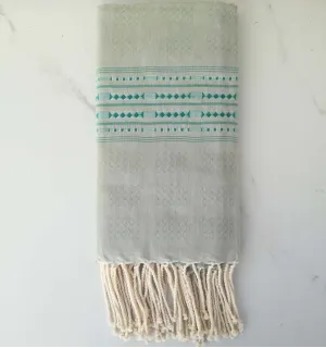 Fouta thalasso vert sauge avec motifs 