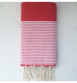 Fouta nid d'abeille rouge cerise